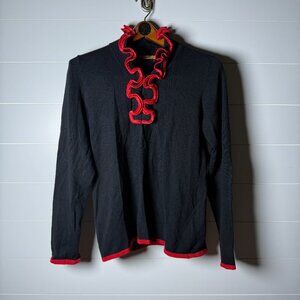 Belldini Rufflled Sweater 80% Viscose 15% Nylon, 5% Spandex, Black & Red Large